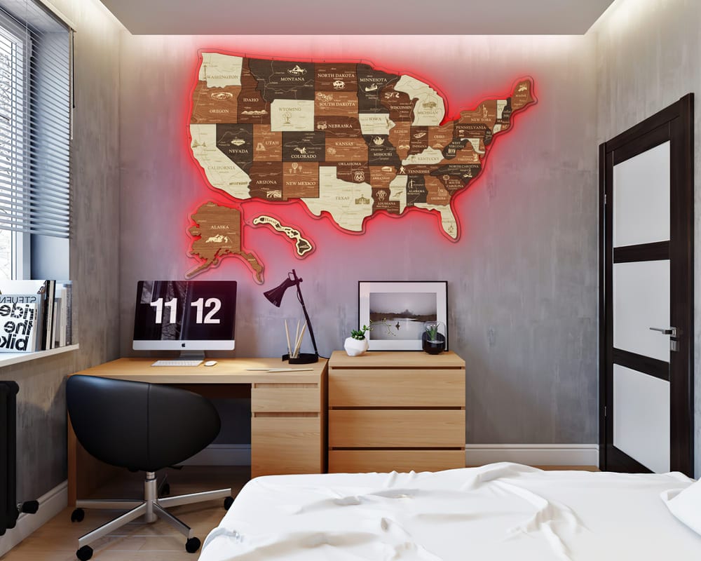 3D LED Map of USA Prime - Walnut & Rosewood