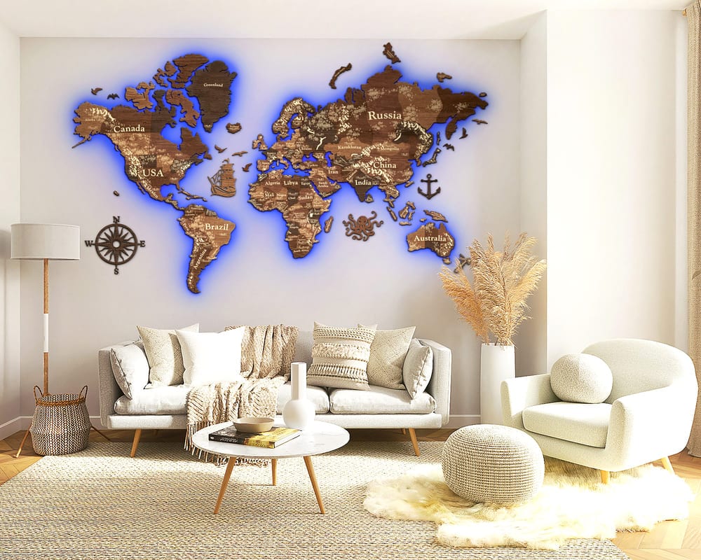 3D LED Wooden World Map Perfect World - Cypress