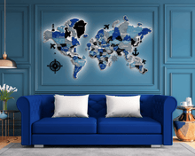 Load image into Gallery viewer, 3D LED Wooden World Map Standart - Blue &amp; grey
