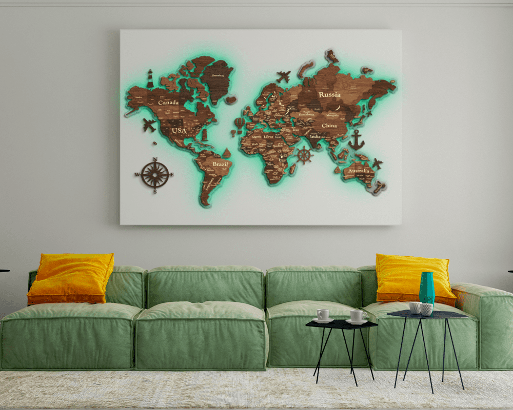 3D LED Wooden World Map Standart - Cypress