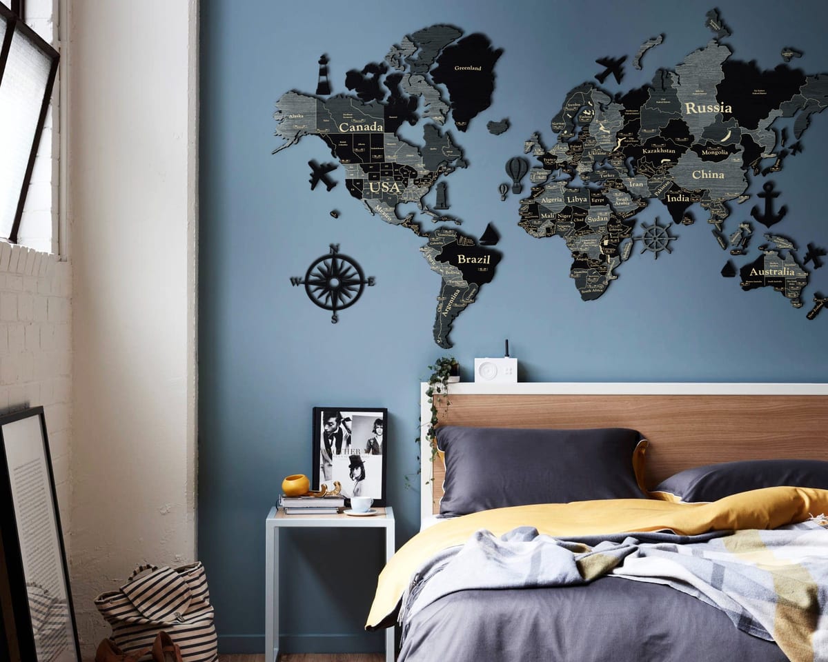 3D Wooden World Map (Standart) - Light Grey