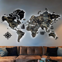 Load image into Gallery viewer, 3D LED Wooden World Map Perfect World - Dark Grey
