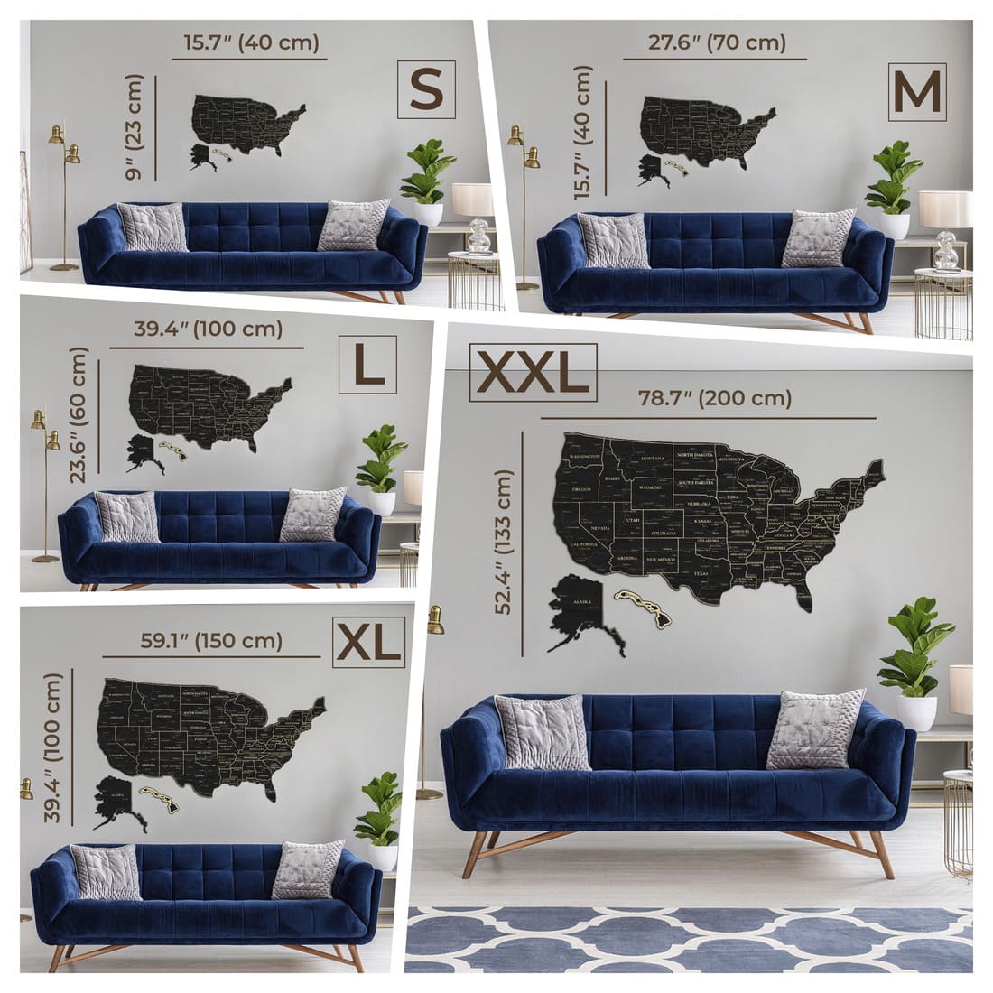 2D Map of USA - Dark walnut