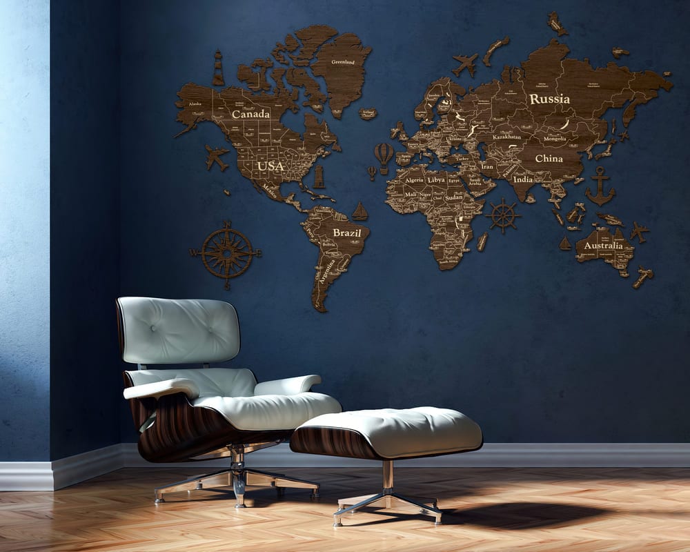 2D Wooden World Map (Standart) - Dark Walnut