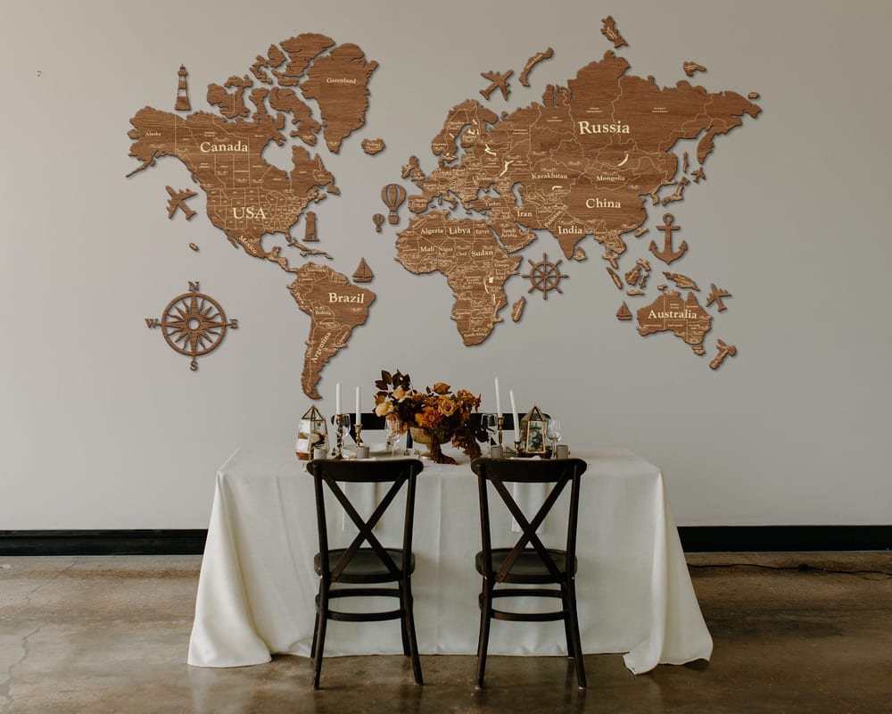 2D Wooden World Map (Standart) - Light Walnut