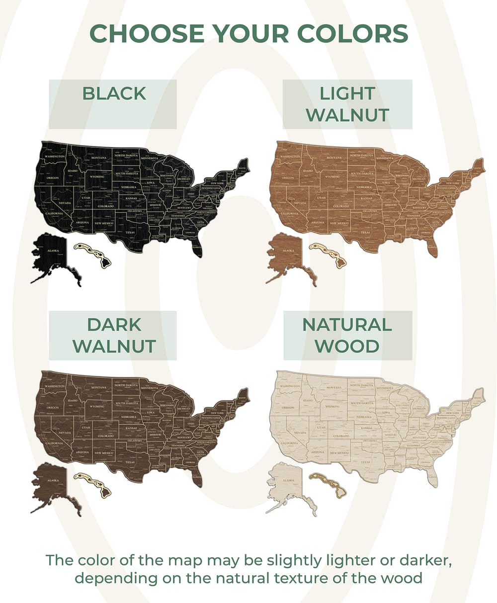 2D Map of USA - Light walnut