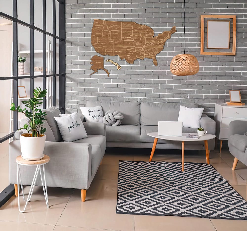 2D Map of USA - Light walnut