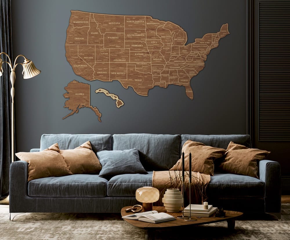 2D Map of USA - Light walnut