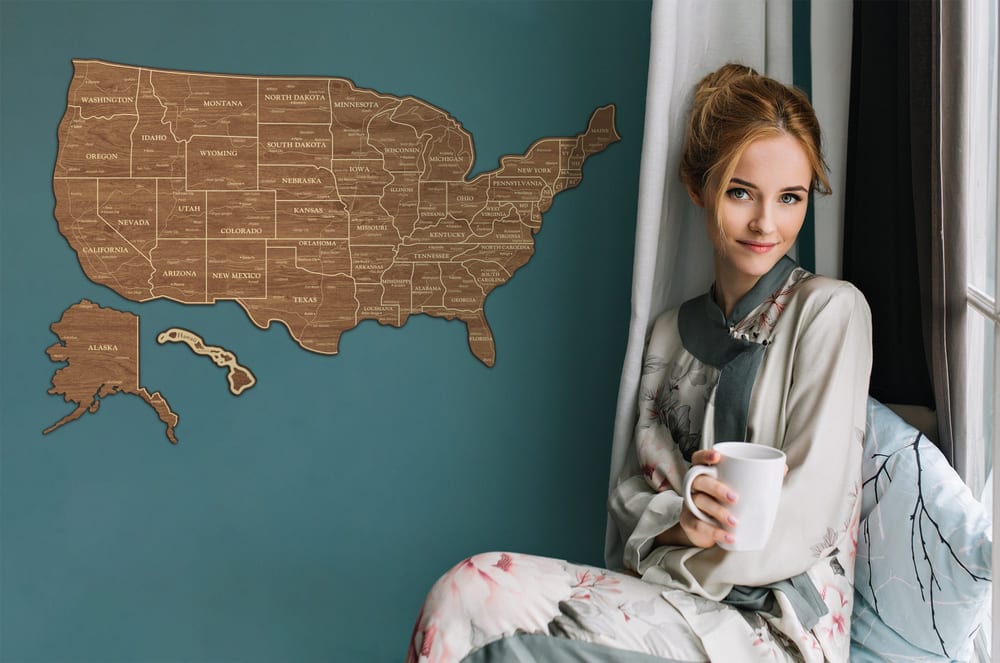 2D Map of USA - Light walnut