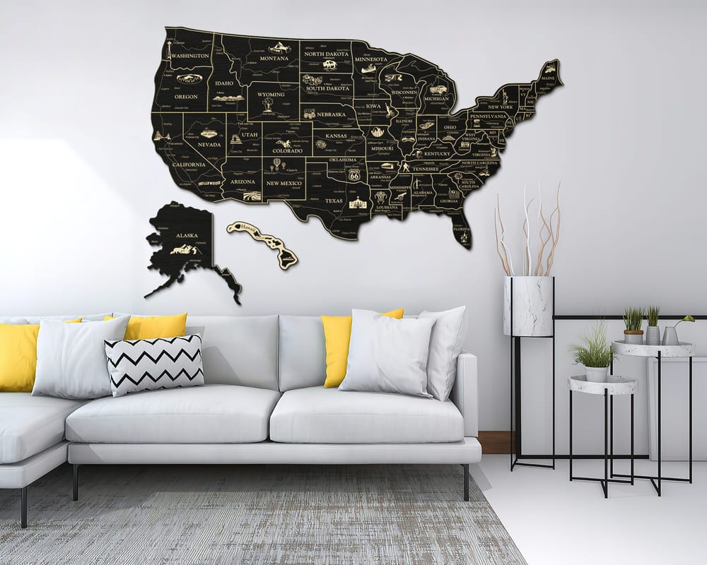 2D Map of USA Prime - Black