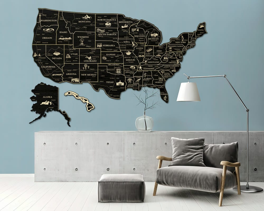 2D Map of USA Prime - Black