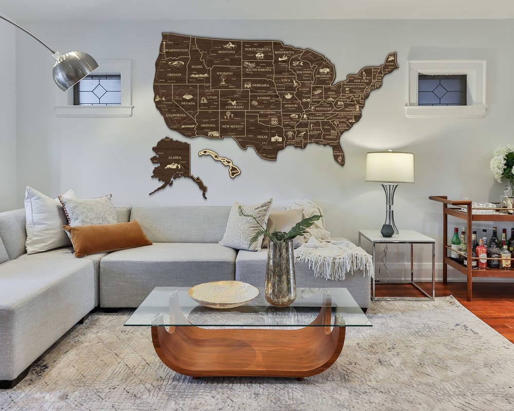 2D Map of USA Prime - Dark walnut