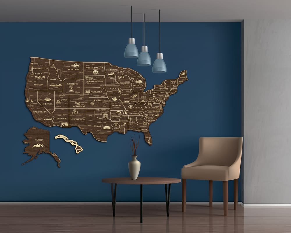 2D Map of USA Prime - Dark walnut