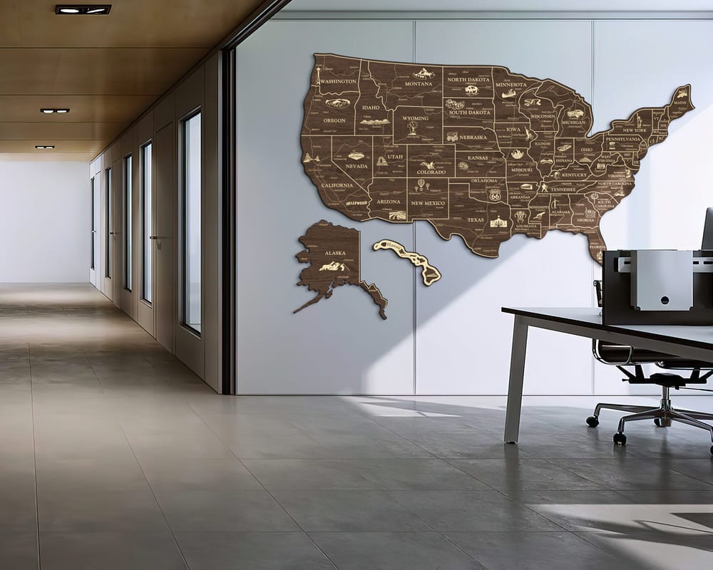 2D Map of USA Prime - Dark walnut