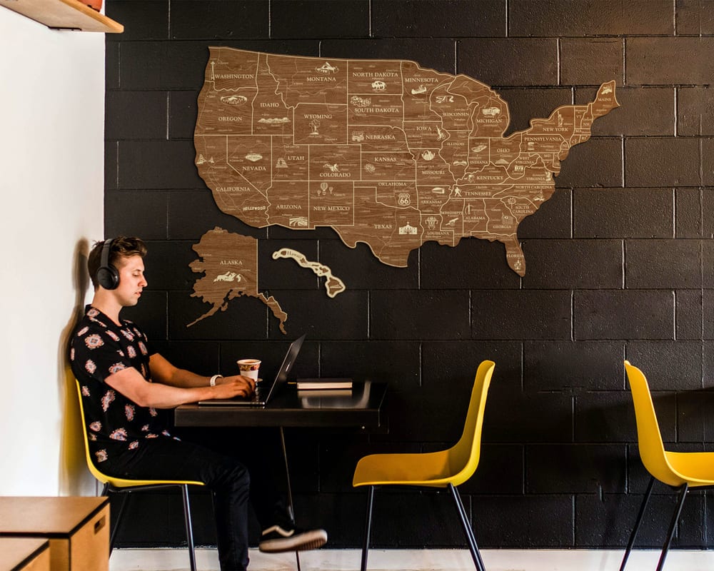 2D Map of USA Prime - Light walnut