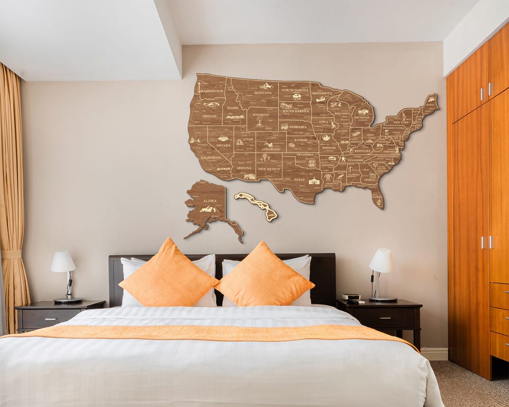 2D Map of USA Prime - Light walnut