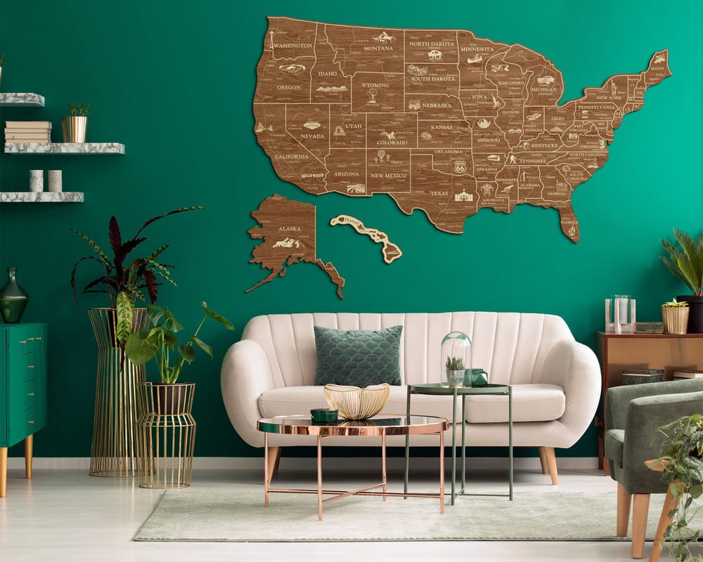 2D Map of USA Prime - Light walnut