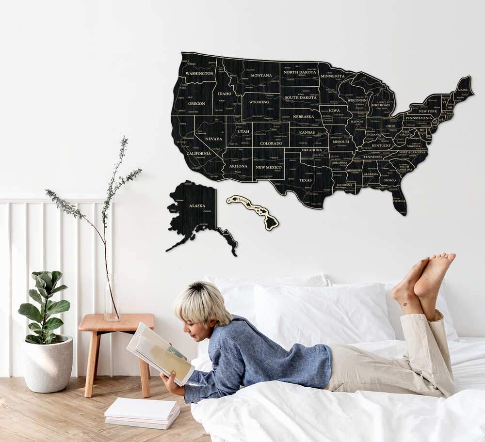 2D Map of USA - Black