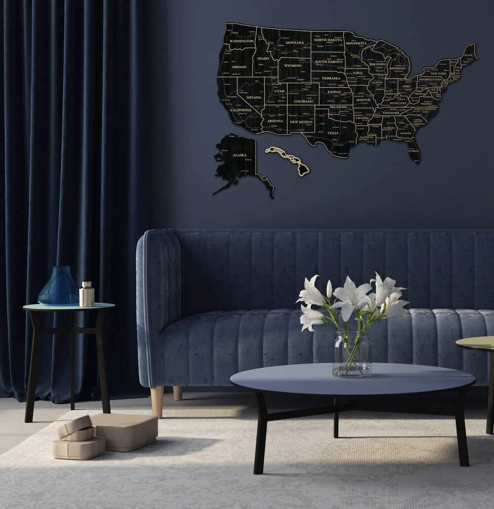 2D Map of USA - Black