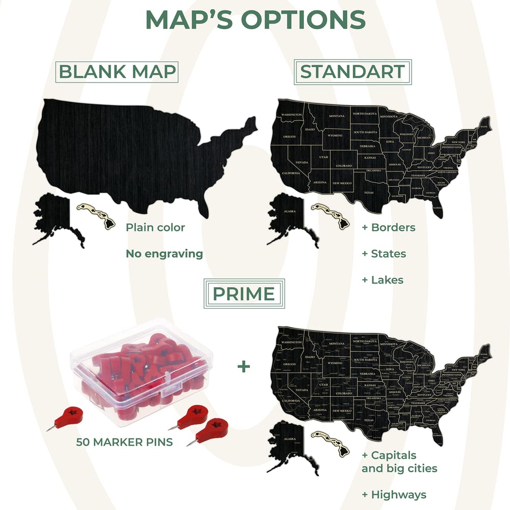 2D Map of USA - Light walnut