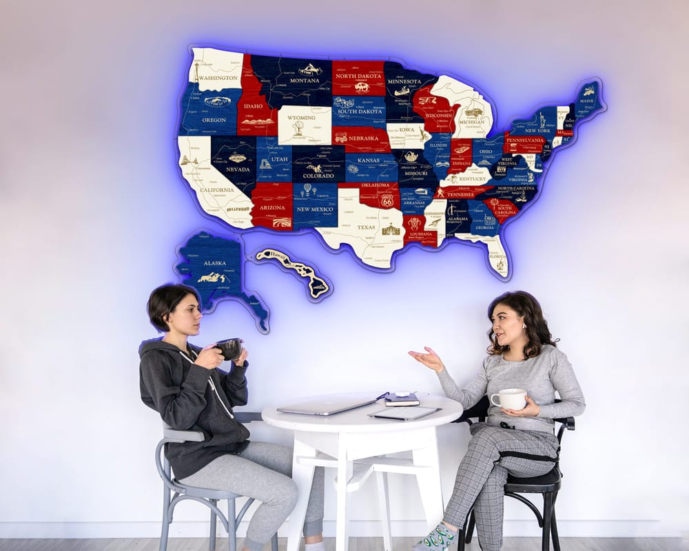 3D LED Map of USA Prime - US Flag Colors