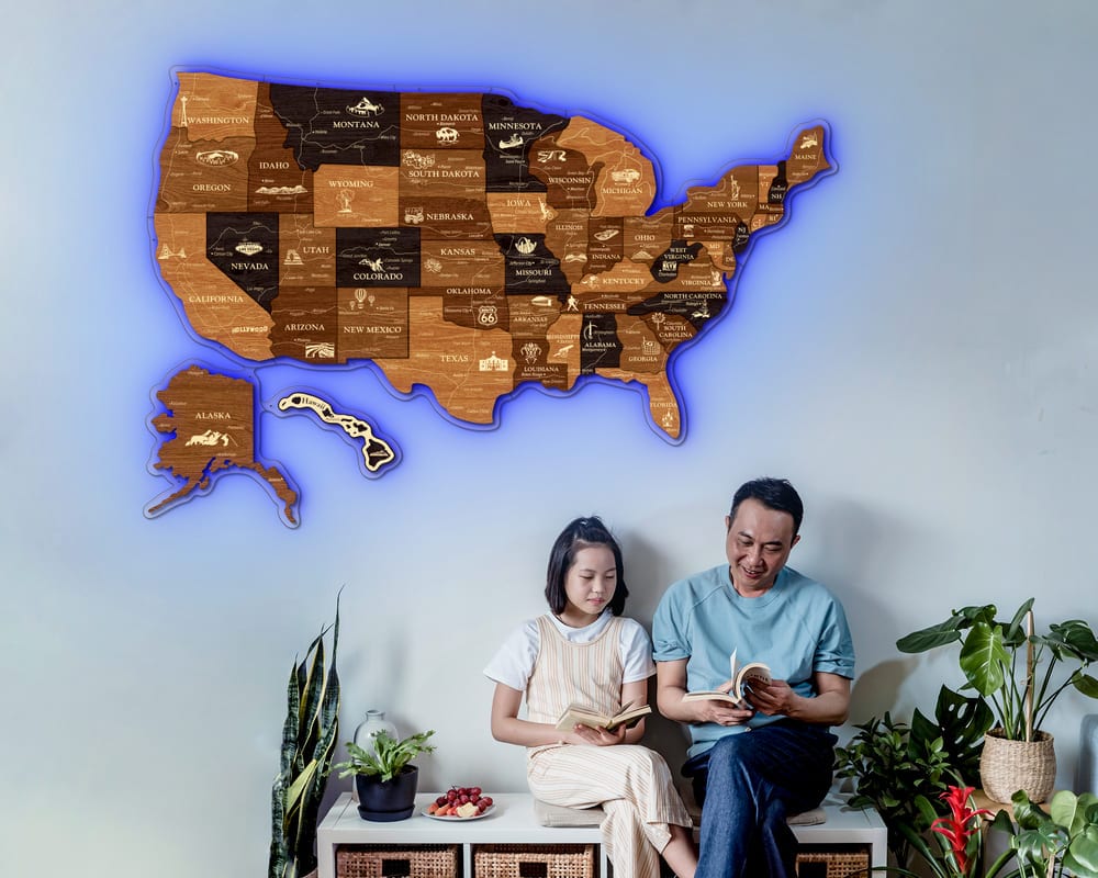 3D LED Map of USA Prime - Walnut & Wenge