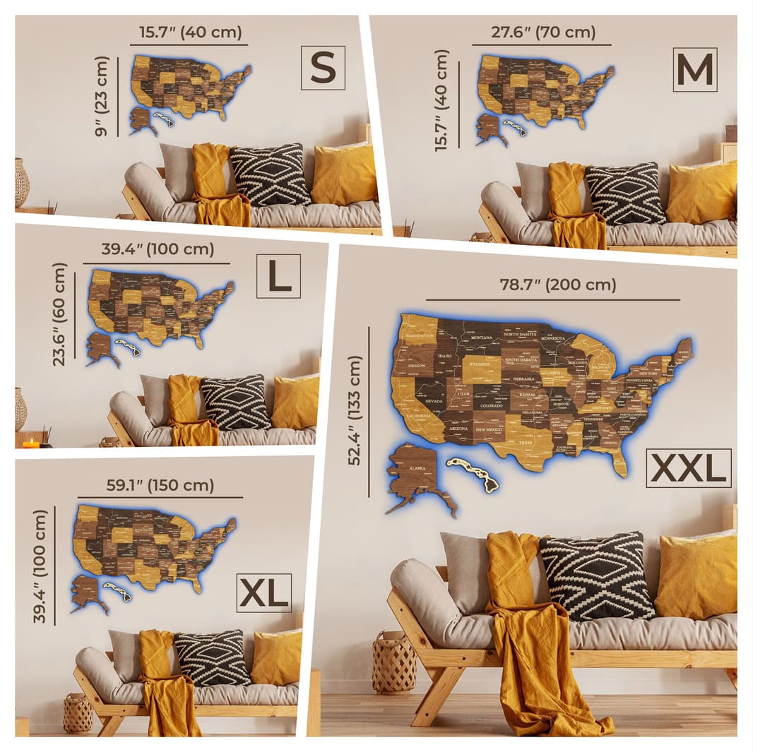 3D LED Map of USA - Oak & Cypress