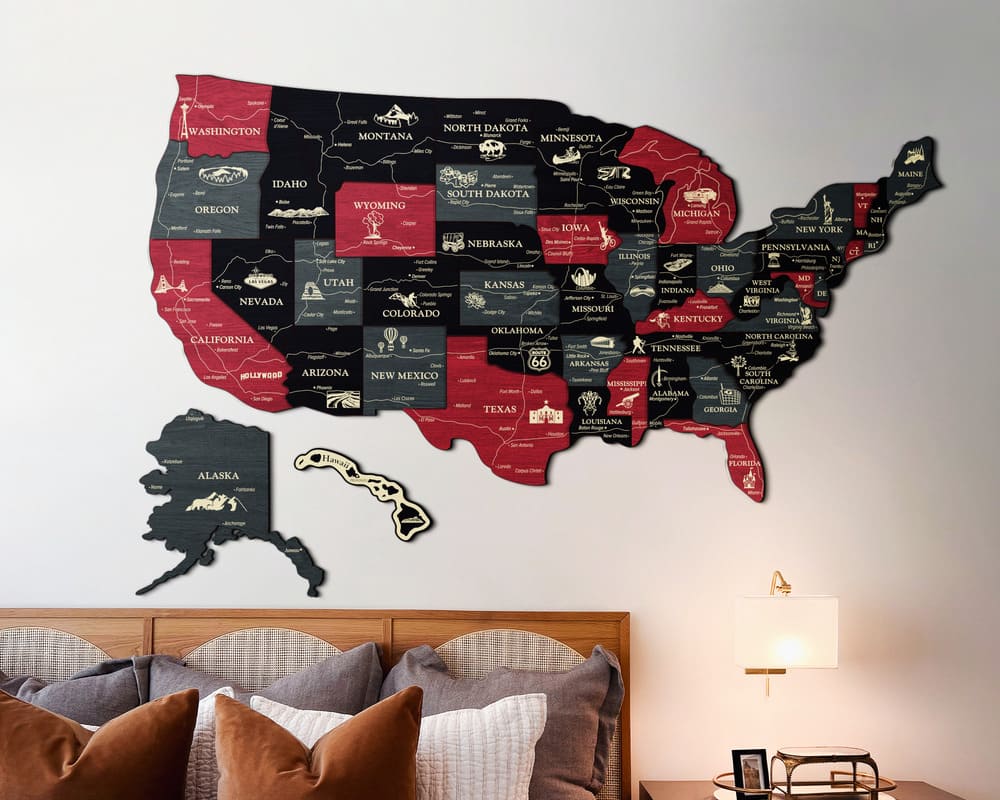 3D Map of USA Prime - Grey with Red