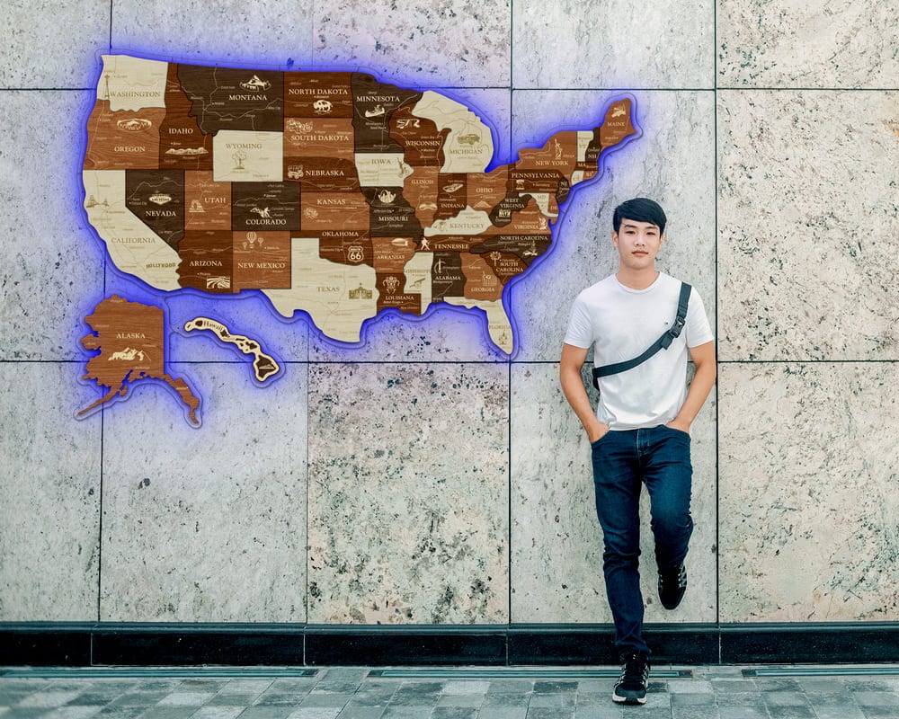 3D LED Map of USA Prime - Walnut & Rosewood