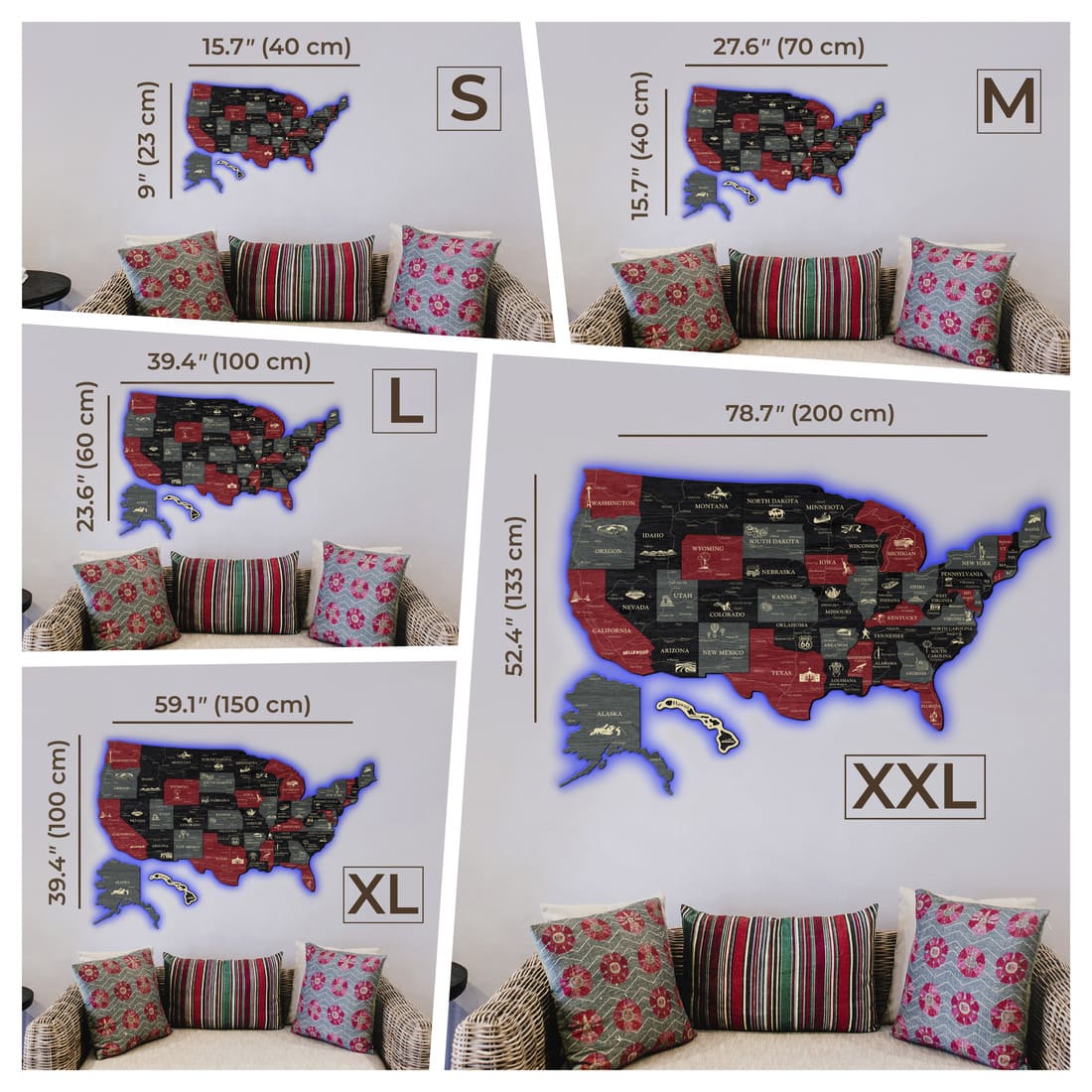 3D LED Map of USA Prime - Light Grey