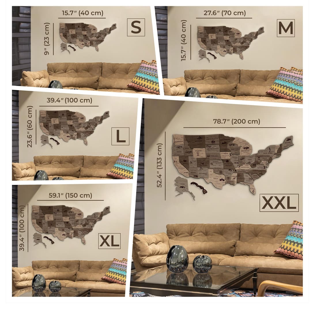 3D Map of USA Prime - Walnut & Rosewood