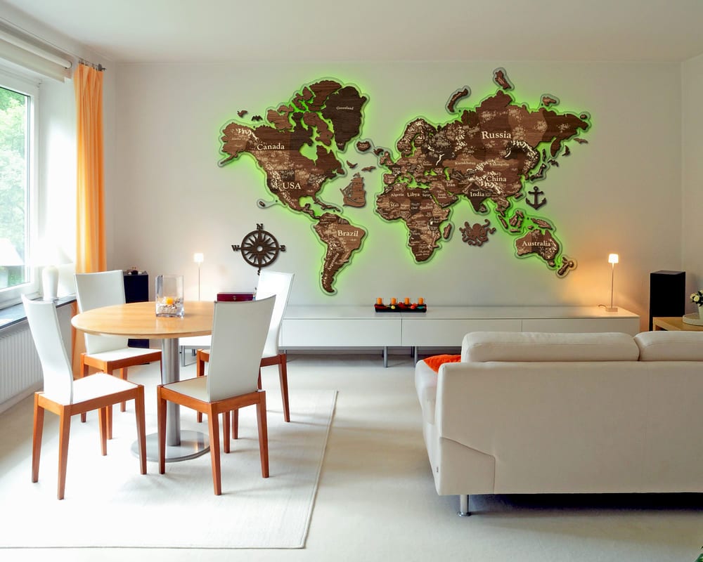 3D LED Wooden World Map Perfect World - Cypress