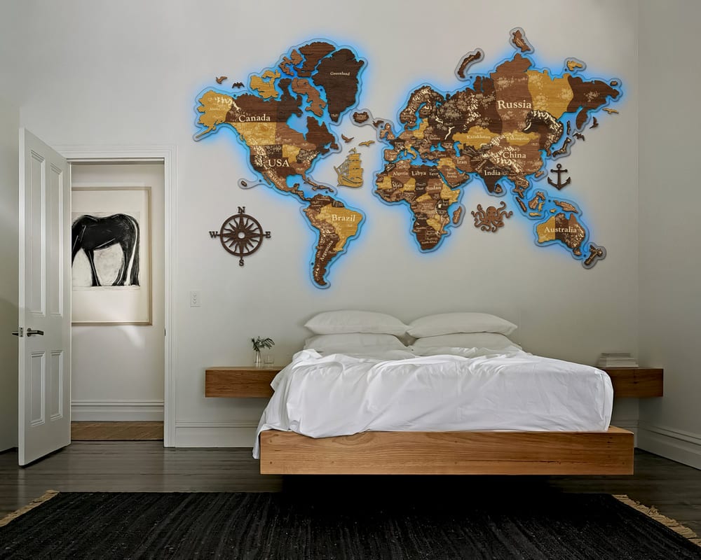 3D LED Wooden World Map Perfect World - Oak & Cypress