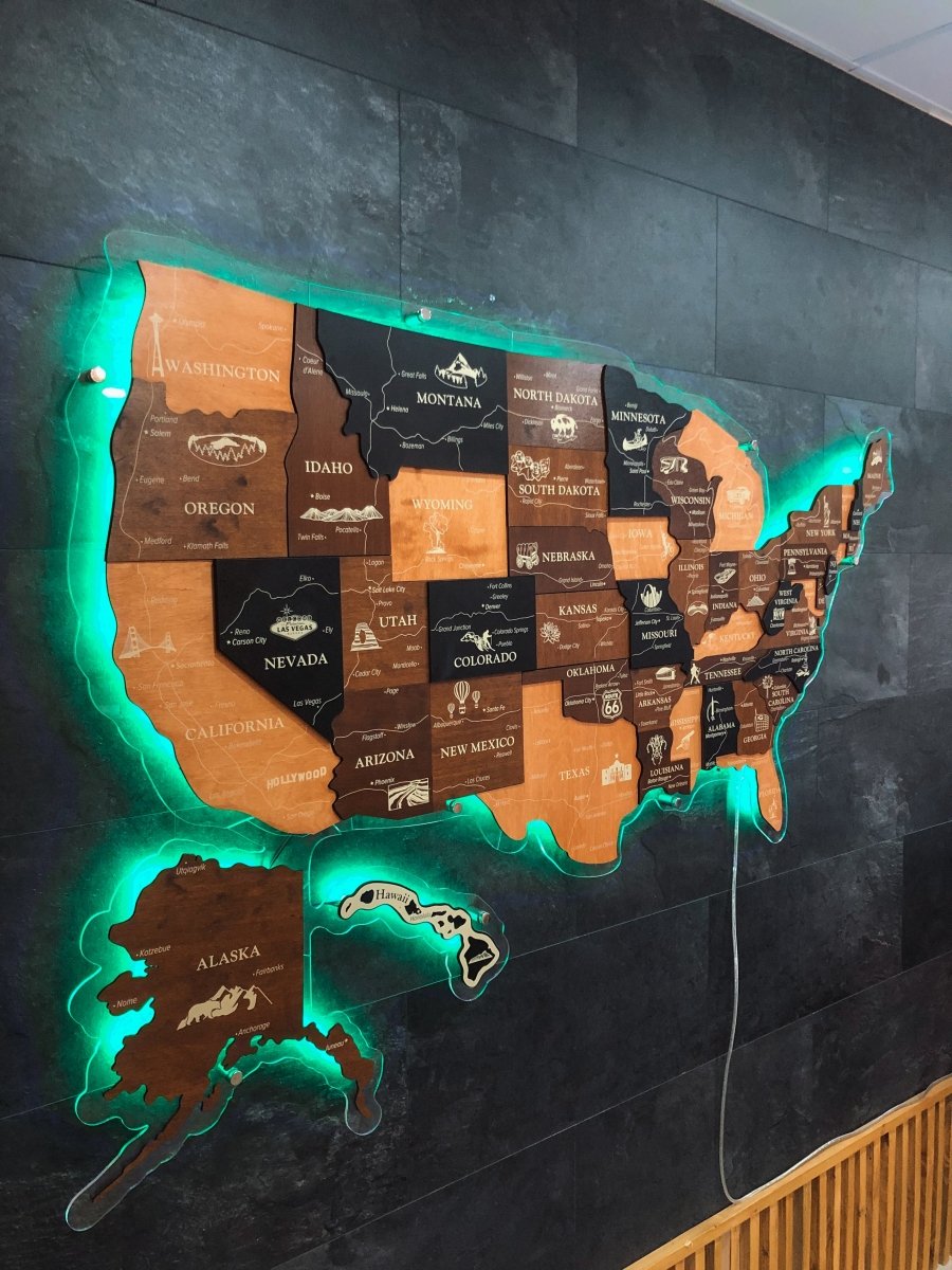 3D LED Map of USA Prime - Walnut & Wenge - JustLikeWood
