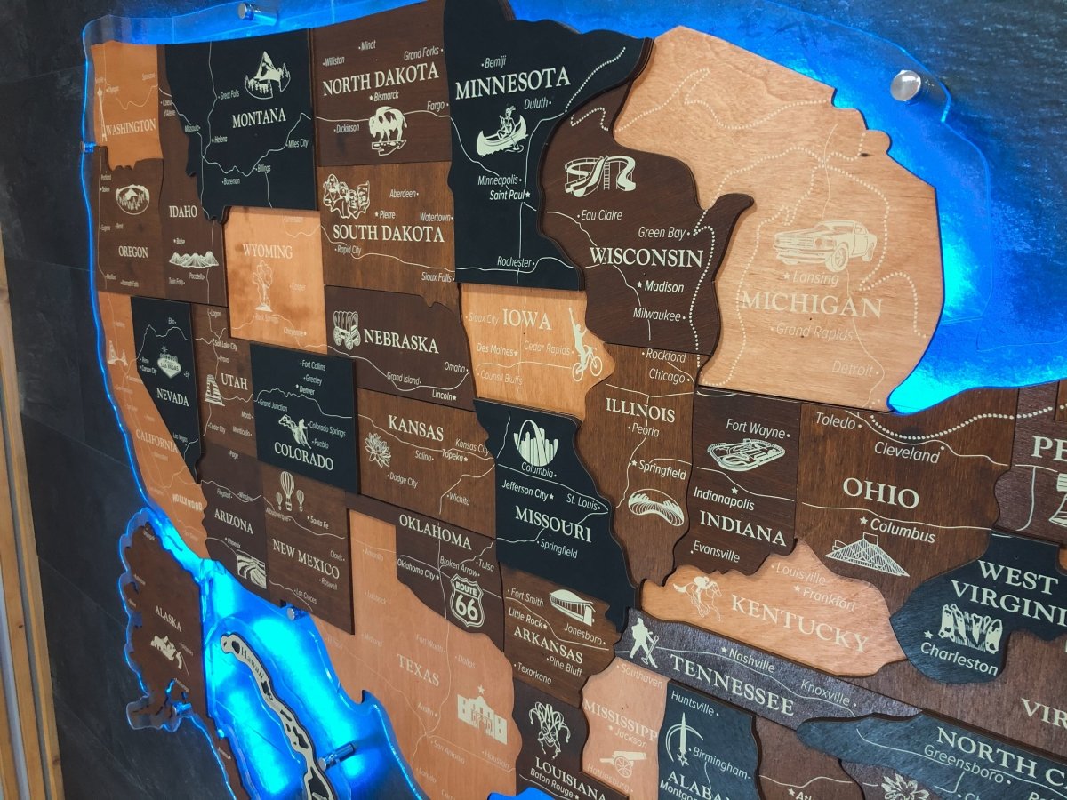 3D LED Map of USA Prime - Walnut & Wenge - JustLikeWood