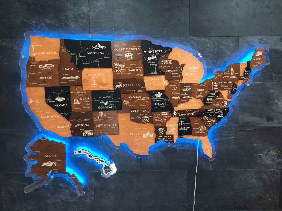 3D LED Map of USA Prime - Walnut & Wenge - JustLikeWood