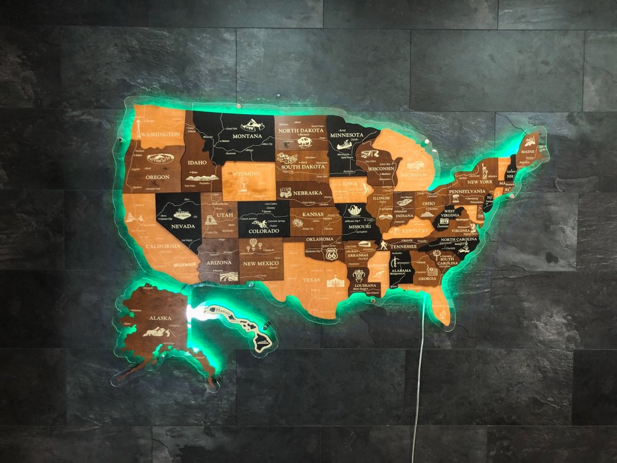 3D LED Map of USA Prime - Walnut & Wenge - JustLikeWood