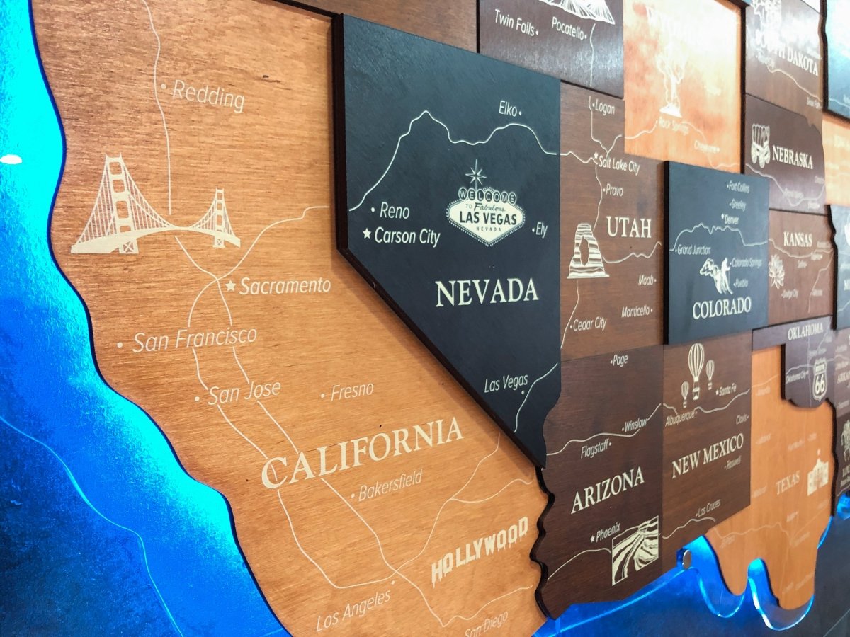 3D LED Map of USA Prime - Walnut & Wenge - JustLikeWood