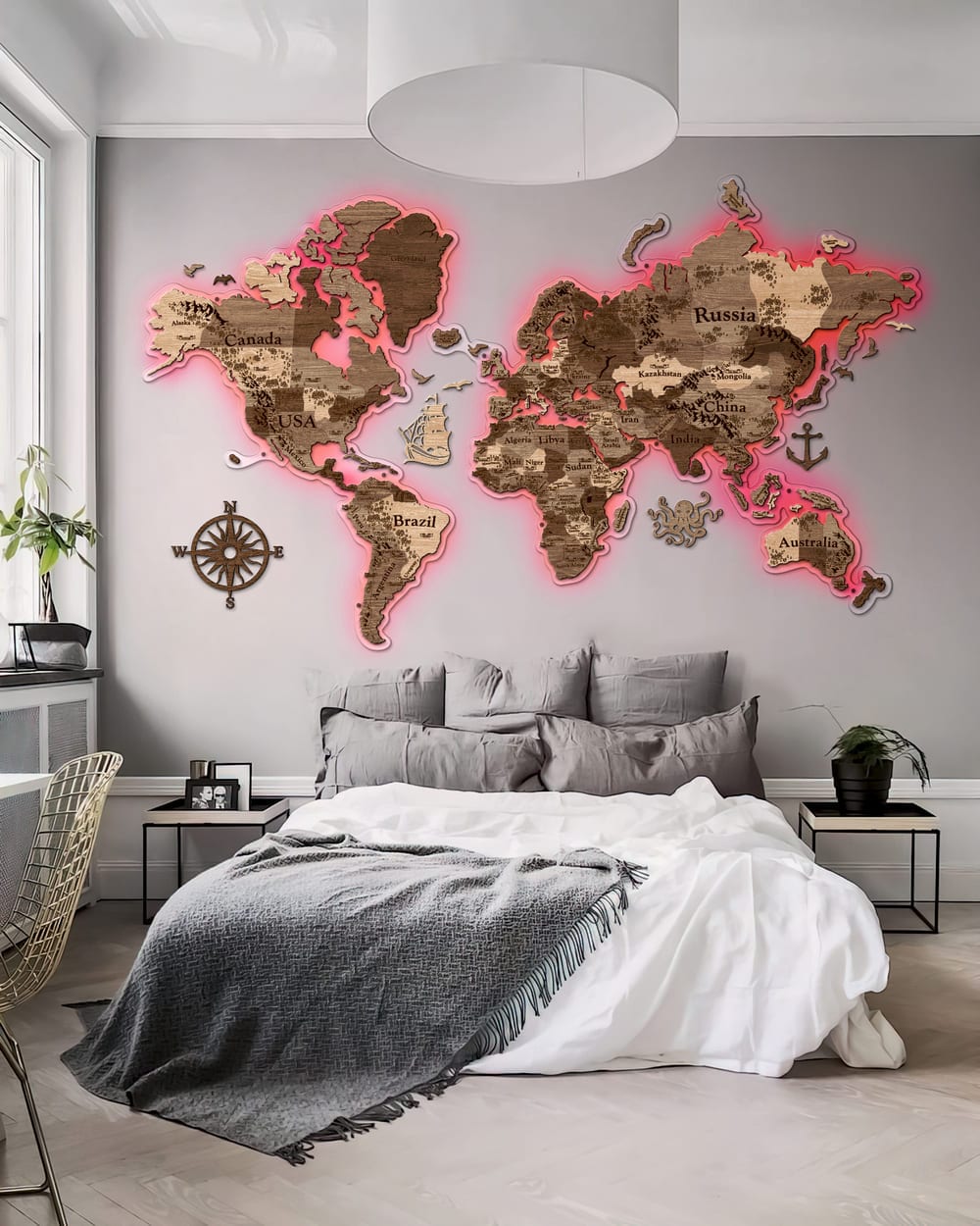 3D LED Wooden World Map Perfect World - Terra