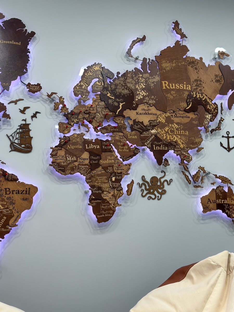 3D LED Wooden World Map (Perfect World) – JustLikeWood