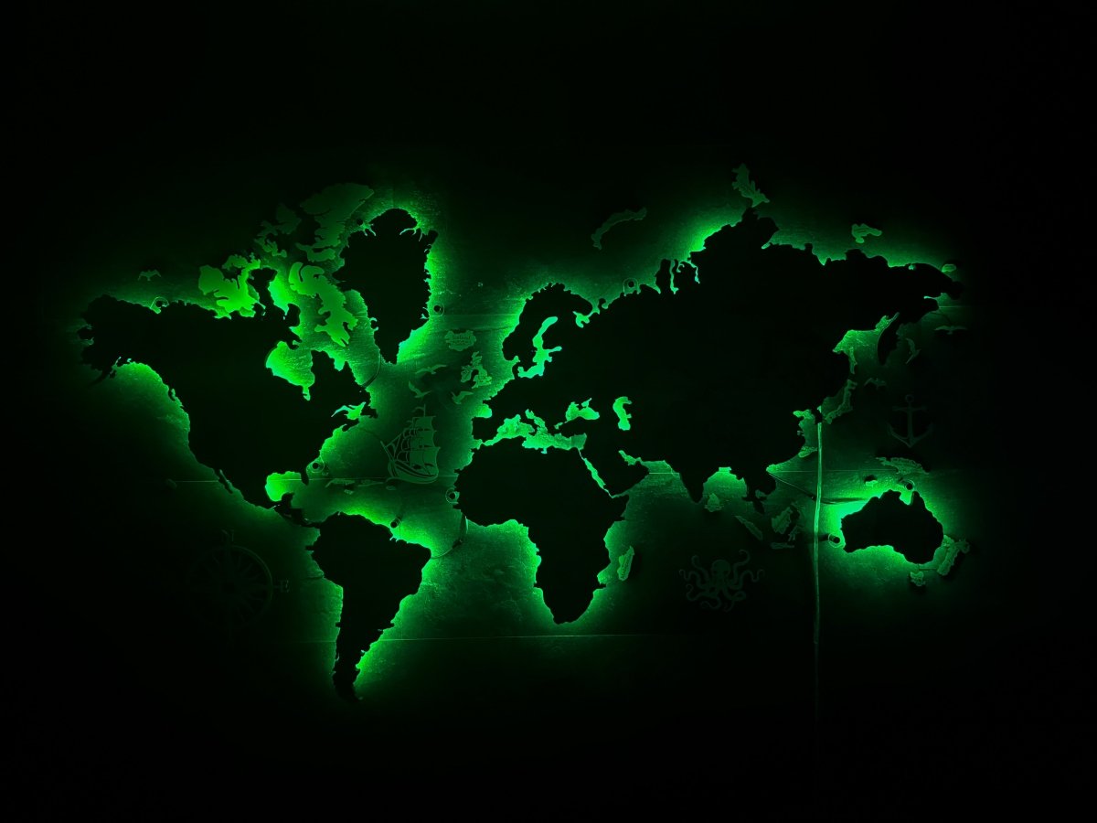 3D LED Wooden World Map Standart - Terra - JustLikeWood