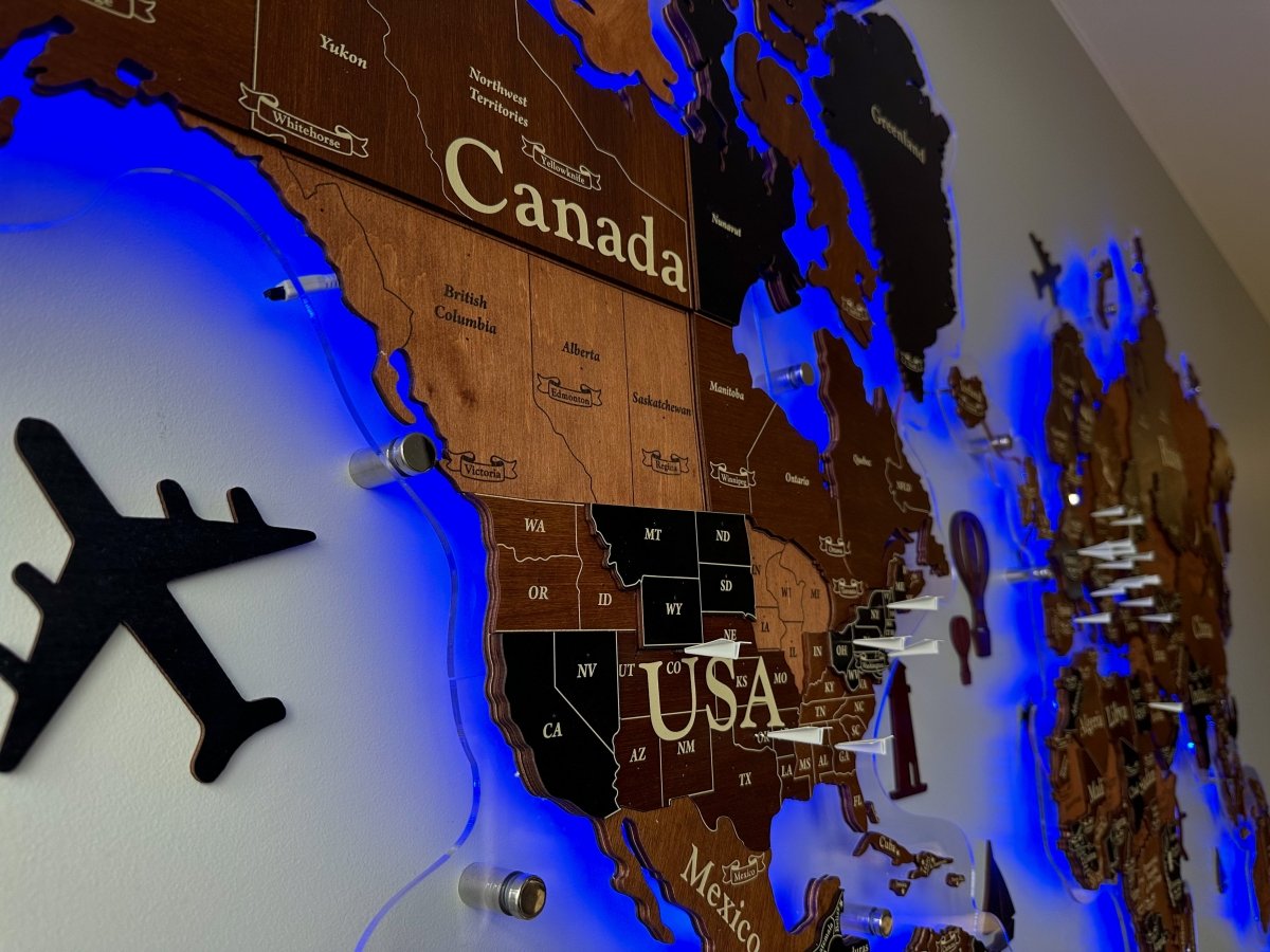 3D LED Wooden World Map Standart - Walnut & Wenge - JustLikeWood