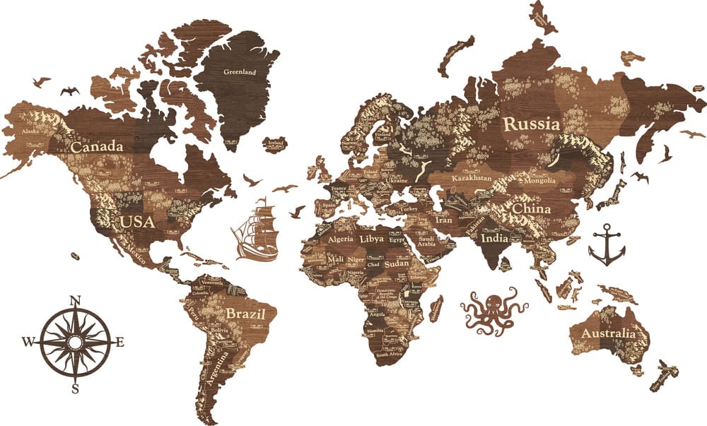 3D Wooden World Map (Perfect World) - Cypress