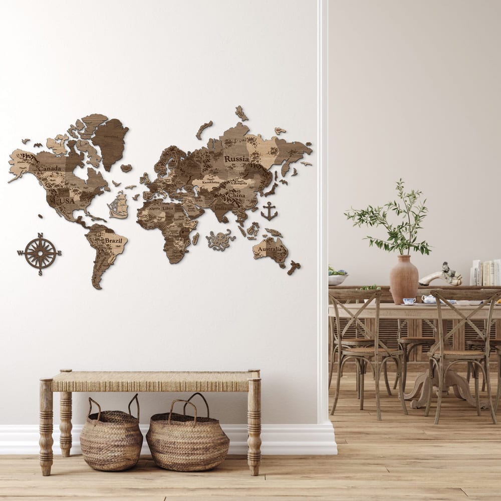 3D Wooden World Map (Perfect World) - Terra