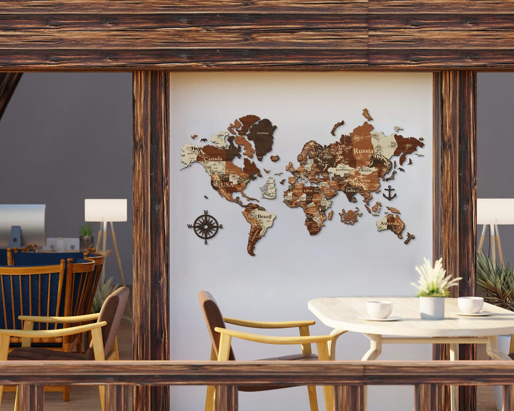 3D Wooden World Map (Perfect World) - Walnut & Rosewood