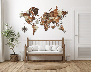 3D Wooden World Map (Perfect World) - Walnut & Rosewood