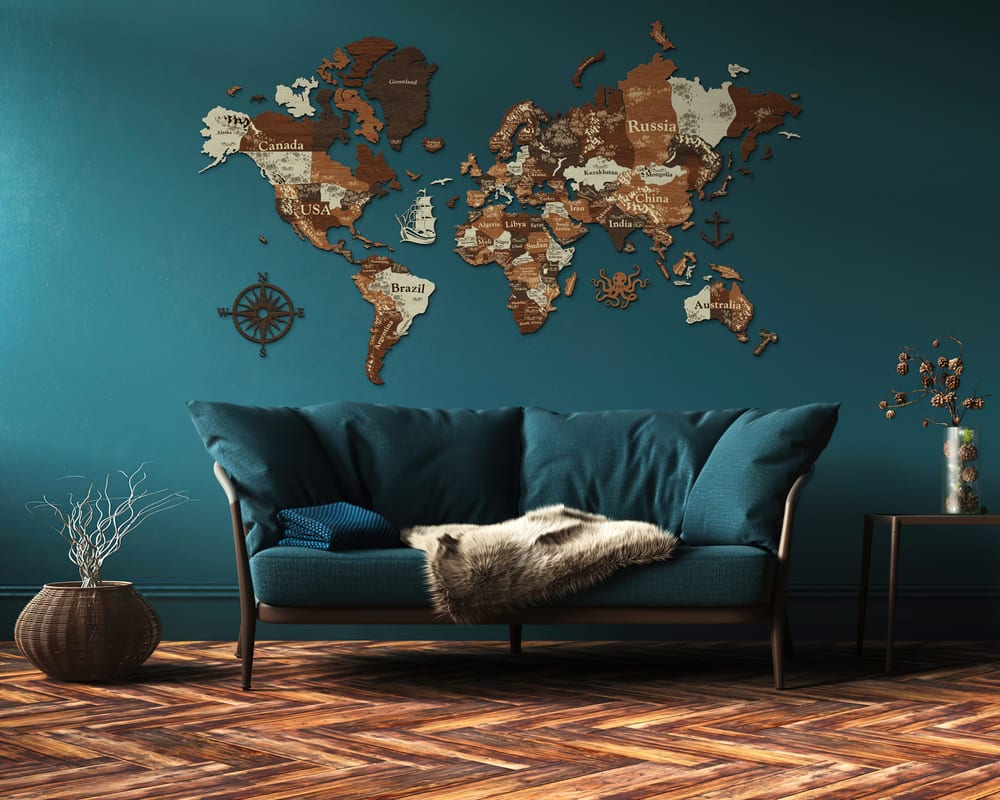 3D Wooden World Map (Perfect World) - Walnut & Rosewood