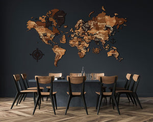 3D Wooden World Map (Perfect World) - Walnut & Wenge