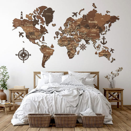 3D Wooden World Map Oak (for US only)