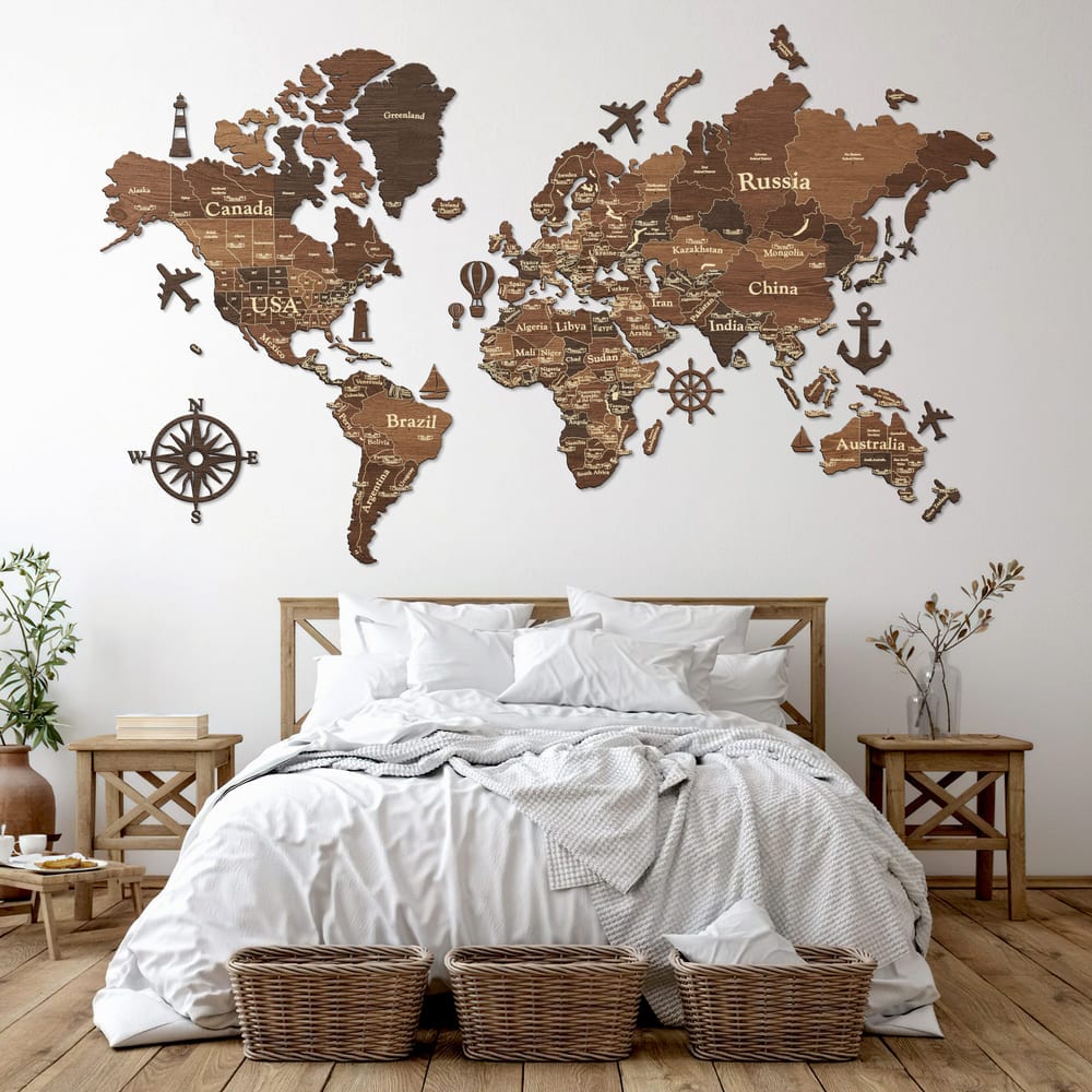 3D Wooden World Map (Standart) - Cypress